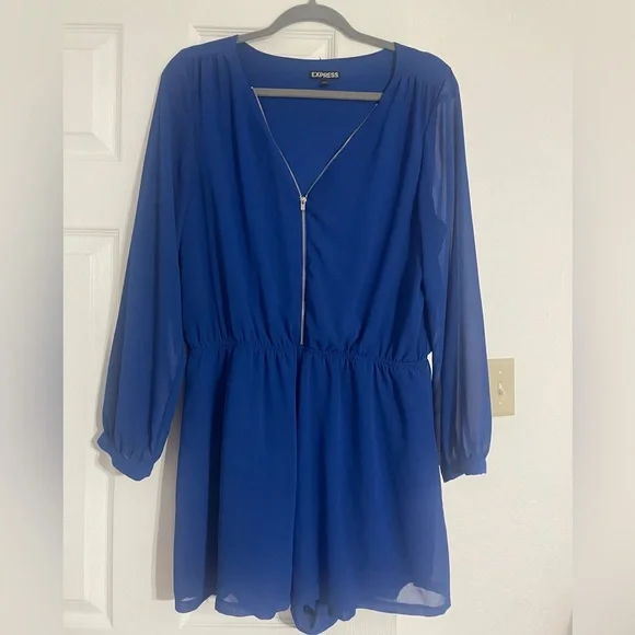 Express Royal Blue V-Neck Romper - Picture 2 of 6